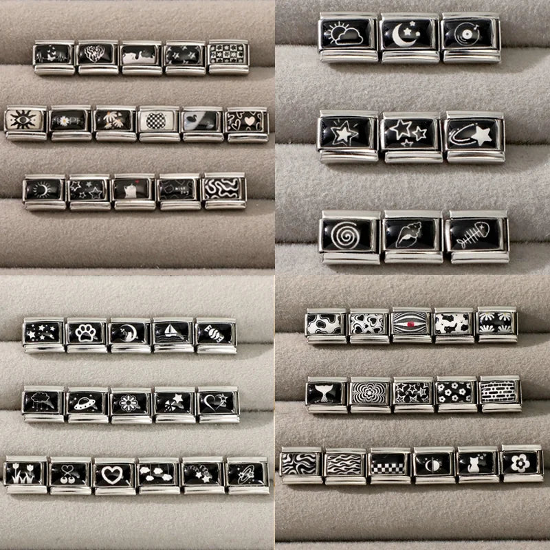 2026 New Wholesale Cute LOVE Black Series Charm Bracelet Fit 9mm Bracelet Stainless Steel Italian Links Making DIY Jewelry Gifts Qme