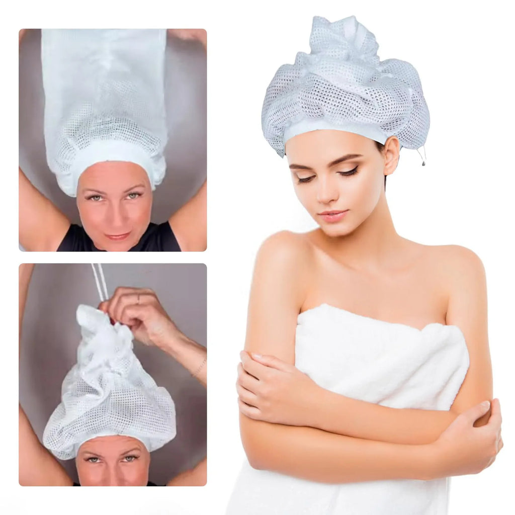 Curly Hair Drying Net Cap Drawstring Reversible Dryer Bag Quick Dry Qme