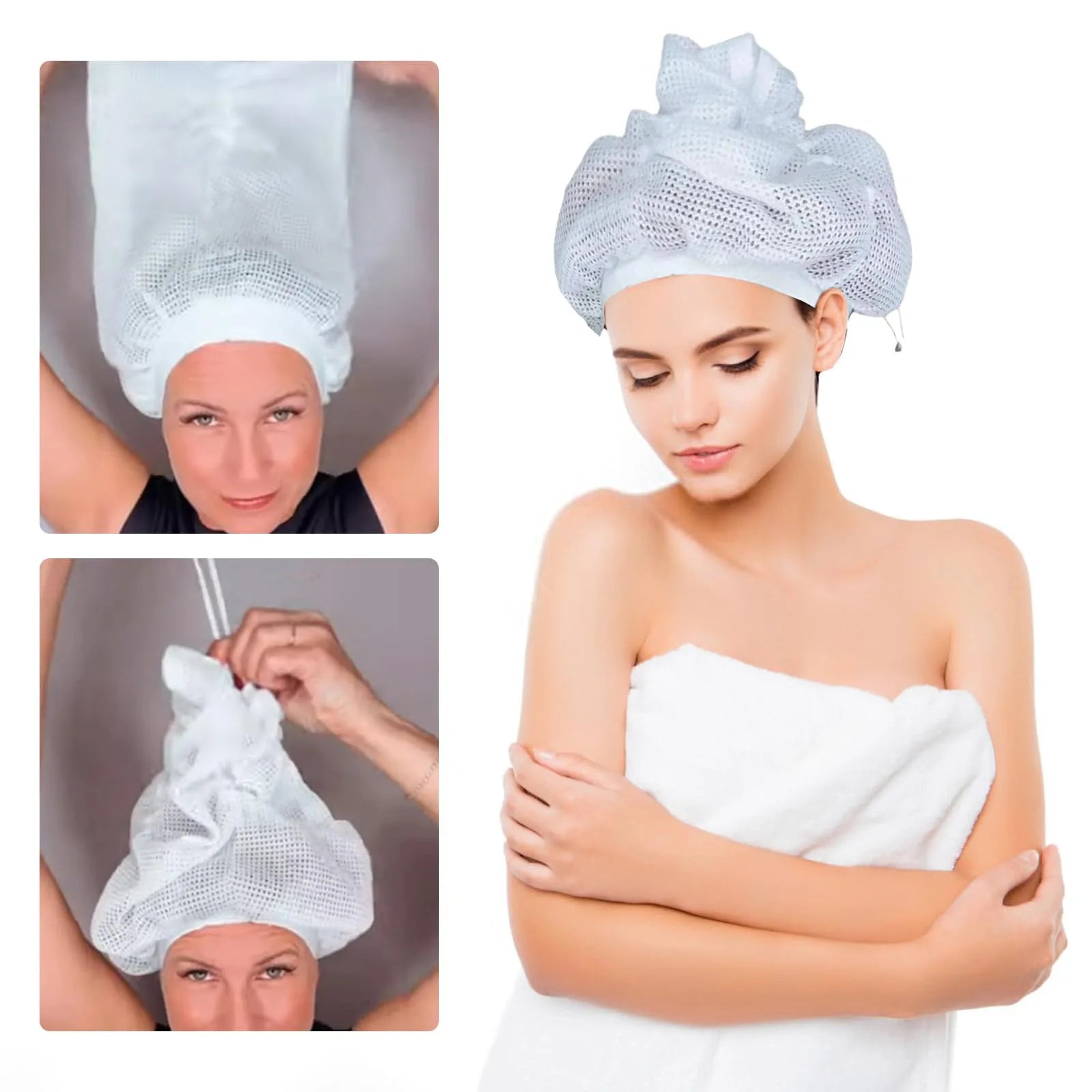 Curly Hair Drying Net Cap Drawstring Reversible Dryer Bag Quick Dry Qme