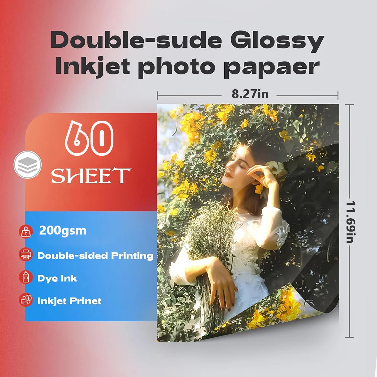 A4 Double Sided High Glossy Photo Paper8.27x11.69 "200GSM Photo Paper for Professional Inkjet Printer for Photo Brochure Flyer Qme M-A4-DSG-60