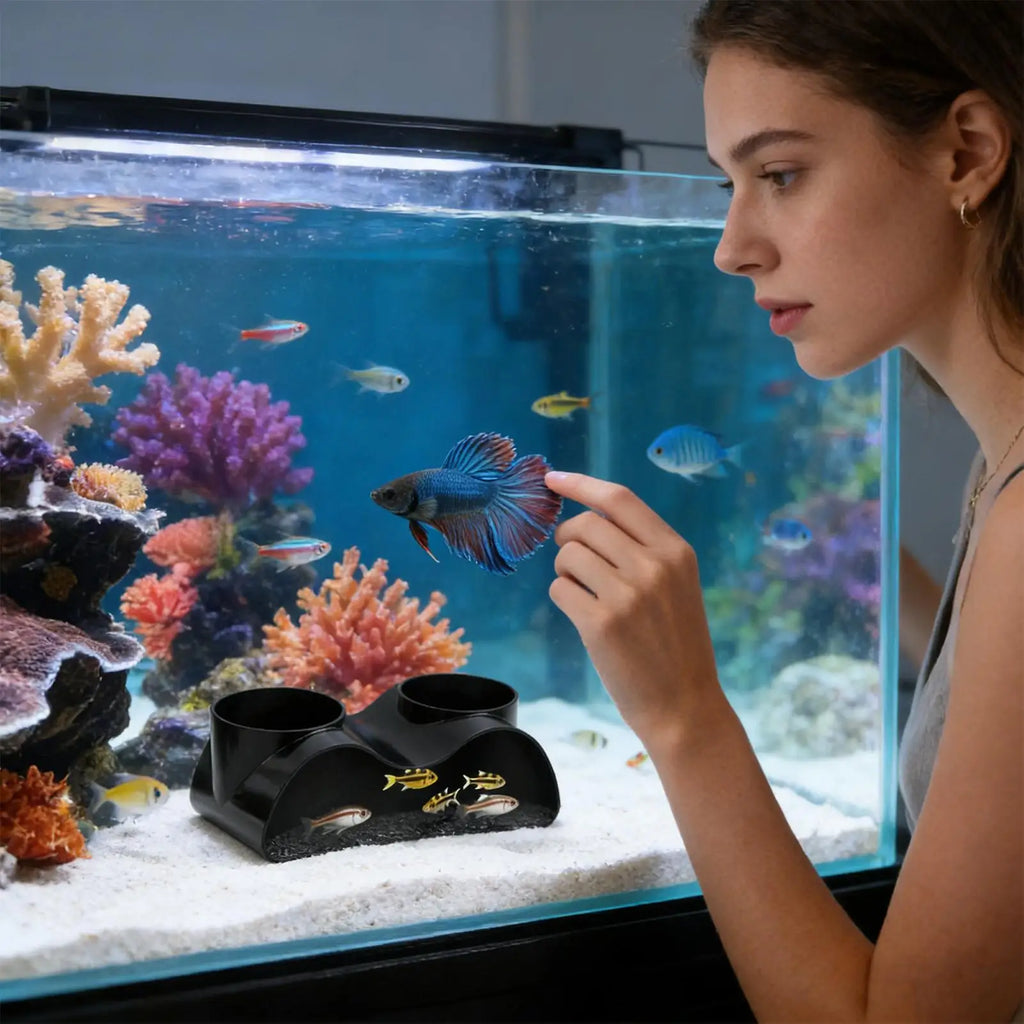 Fish Tunnel 2 Pieces L-Shaped 360 Viewing Corner Decor Aquarium Underground Cave Betta Tunnel For Betta Corydora Catfish Kuhli Qme