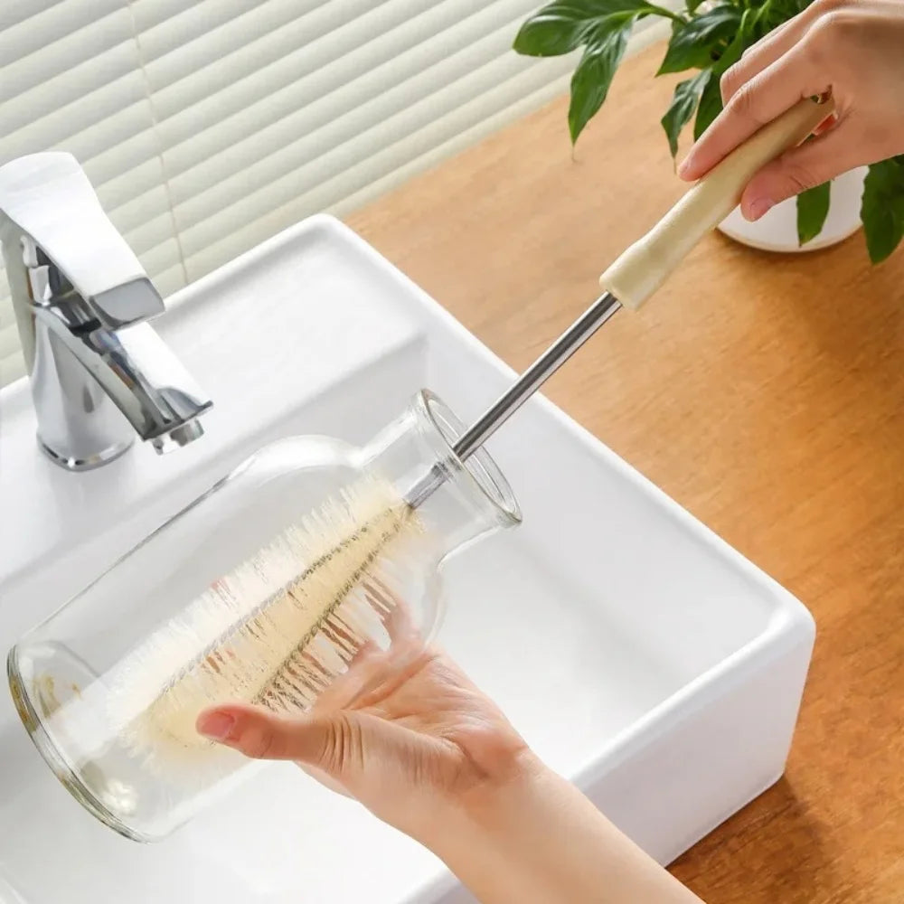 Kitchen Cleaning Tool Drink Bottles Glass Scrubbers Cleaning Brush Wooden Bottle Cleaning Brush With Long Handle For Baby Bottle Qme