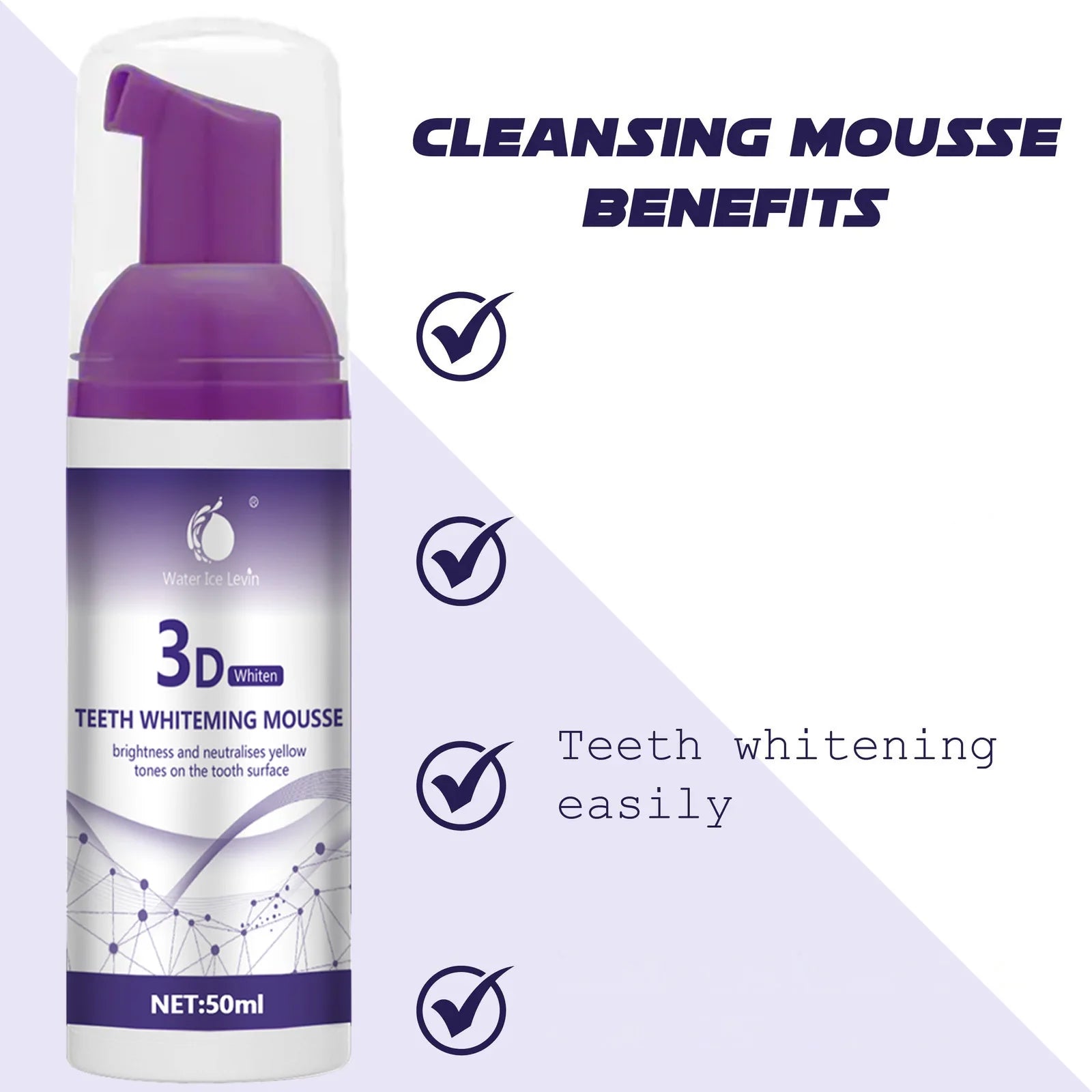50ml Purple Whitening Mousse Toothpaste, Lightweight Mini Whitening Toothpaste, Deep Cleansing, Mild and Refreshing, Fresh Breath, Oral Cleaning and Whitening Toothpaste Qme