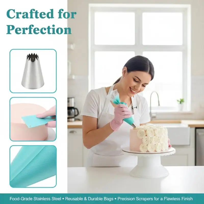 Stainless Steel Piping Tips SPiping Bags 100 Disposable Complete Cake Qme