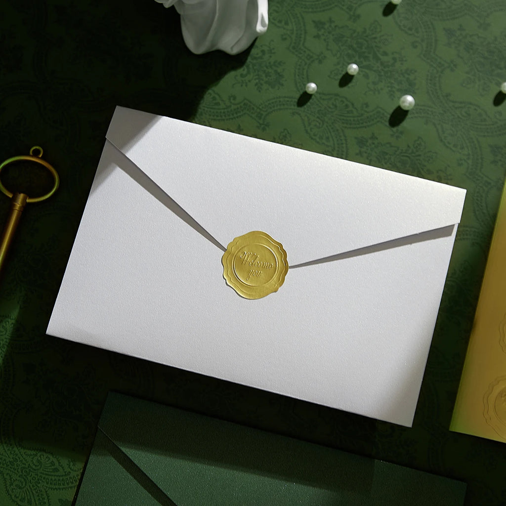 10Pcs Pearl Color Ins Style Envelope Invitations with Gold Sealing Stickers, Multi-Purpose Envelopes for Weddings, Birthdays, Fa Qme 10pcs White
