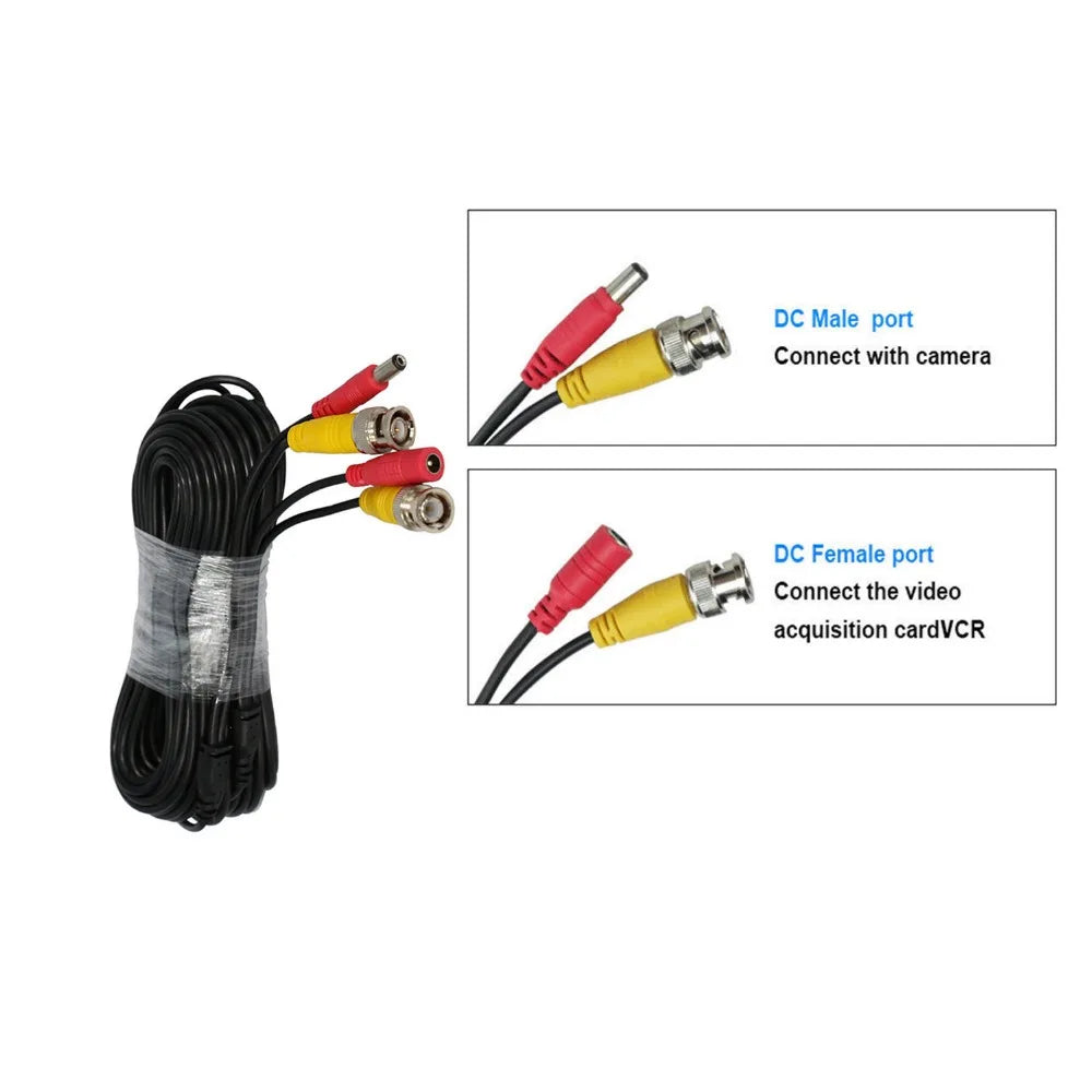 ESCAM 5M to 60M Meters BNC Video And Adapter Power 12V DC Integrated Cable for Analog CCTV DVR Camera System Kit Qme