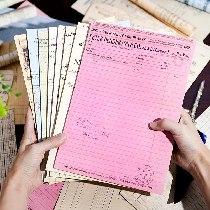30 Sheets Vintage bill style Large size Material paper Planner Decorative Diy Scrapbooking junk journal Background paper Qme