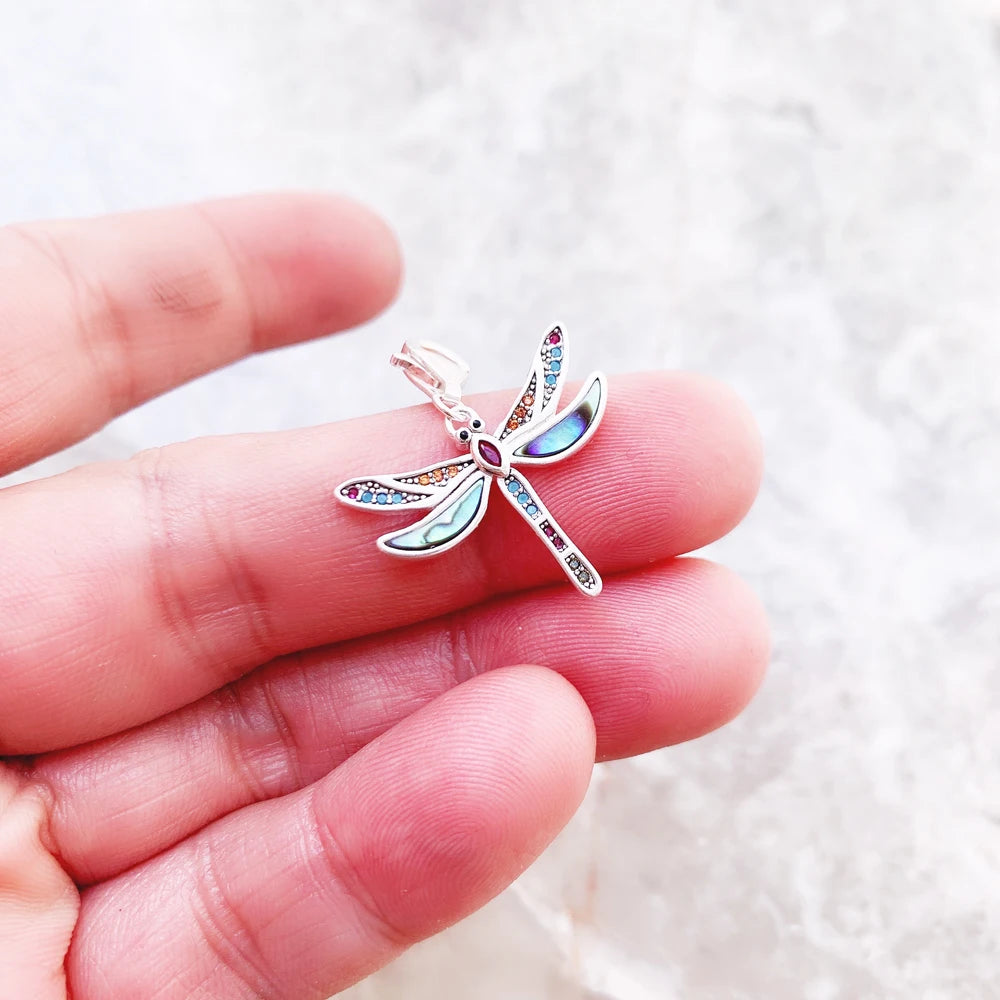 Colorful Dragonfly Charm Women Bohemia Fashion Jewelry Pure 925 Sterling Silver Pendant Qme