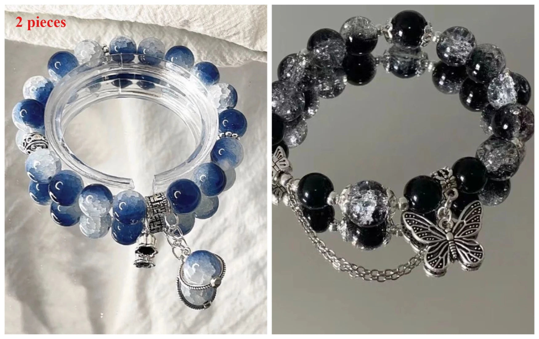 2 Pieces Simple Beads Resin Bracelets Jewelry Gifts for Women Inspired Beaded Bracelet DIY Same Style Statement Jewelry Bangles Qme S465S466