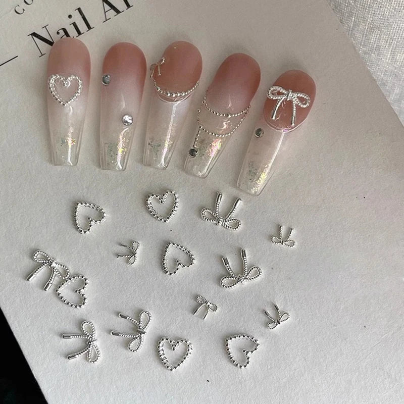 Alloy Bowknot Love Nails Art Charms Decorations 3D Luxury Metal Qme