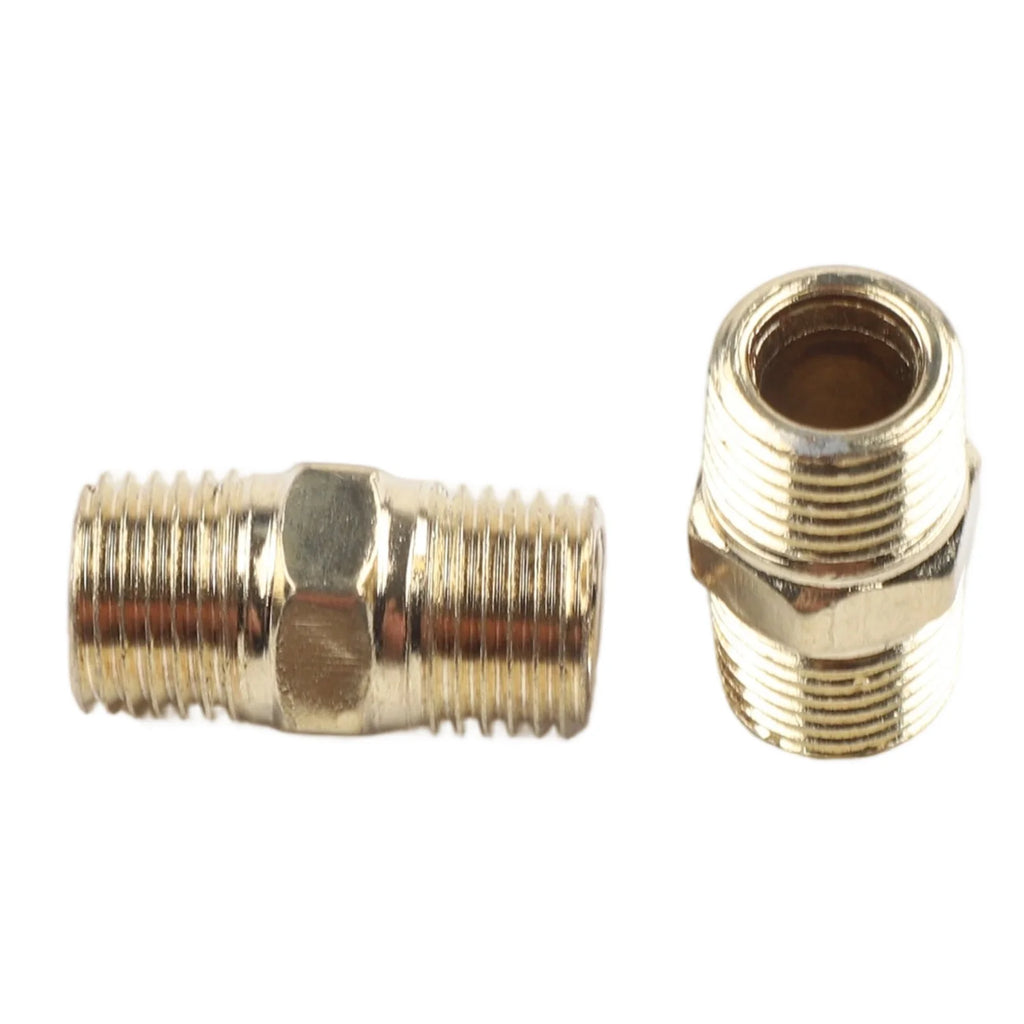 10 Pc Brass Pipe Hex Nipple Quick Coupler Adapter Connector 1/4 In For BSP Male To Male Thread Water Oil Air Connector Gold Tone Qme