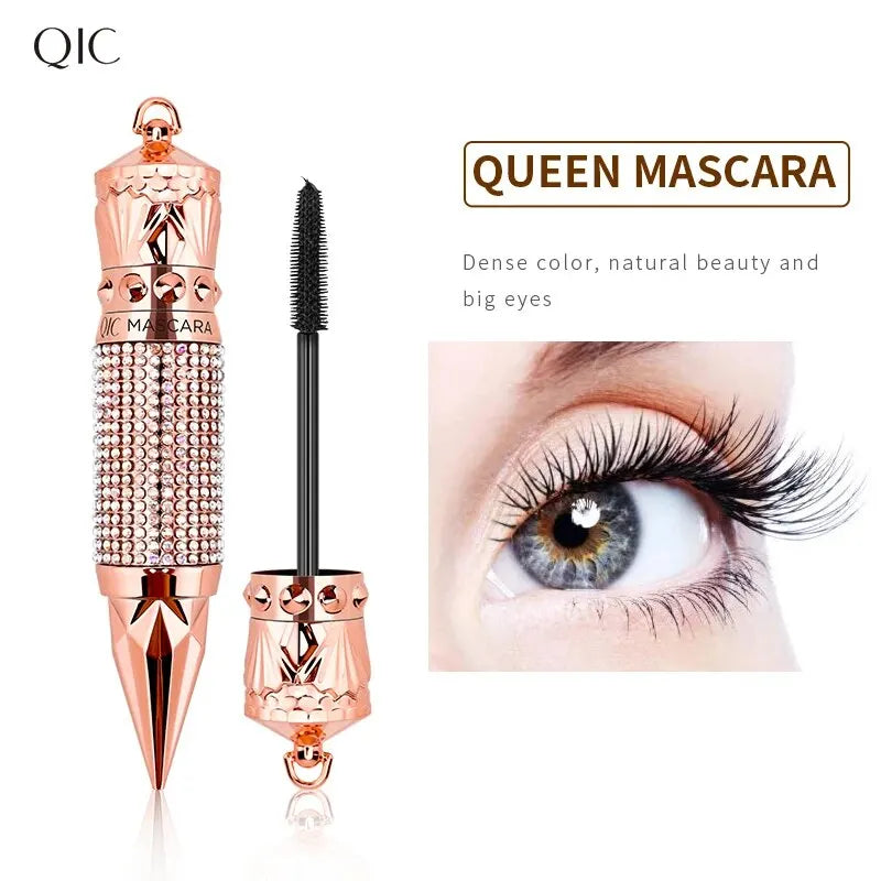 Mascara Waterproof Smudge Proof Elongate Eyelashes Makeup Tool, Natural Thick Curling, Rhinestone Decorative Shell Qme Q825