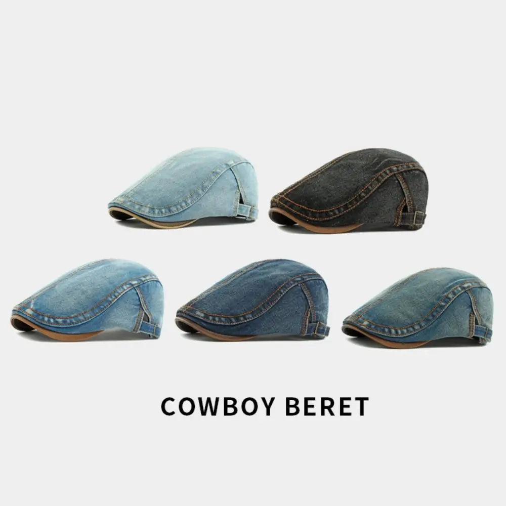 Fashion Cotton Washed Denim Newsboy Caps Adjustable British Peaked Qme