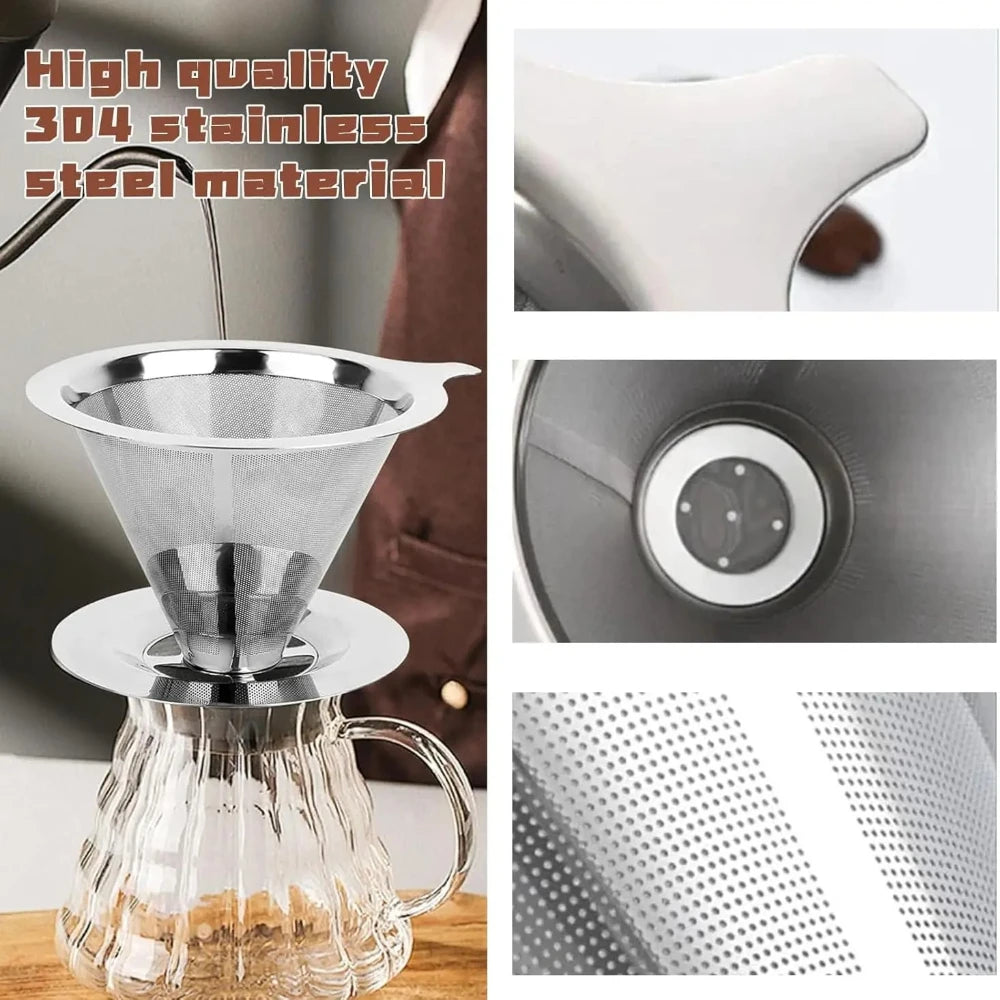 Food Grade 304 Stainless Steel Coffee Infuser Dual-Layer Filter Reusable Dripper Holder Rust Resistant Easy Clean Design Qme