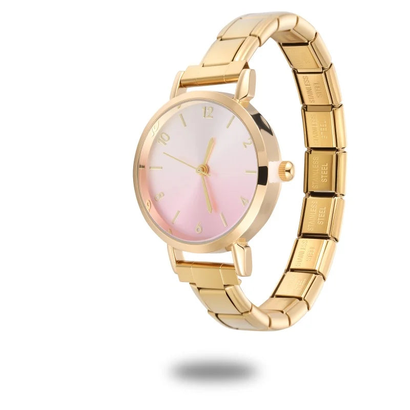 Fashion Women's Stainless Steel Round Blush Watch DIY Bracelet Bangle