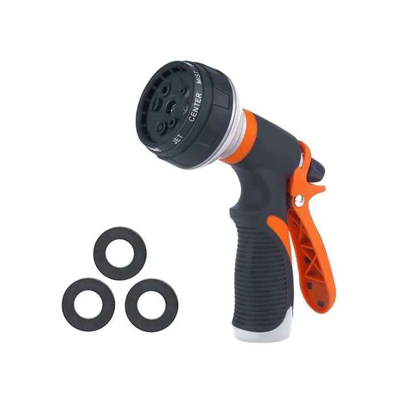 8 Pattern Garden Water Gun Hose Nozzle Mutifunctional Household Car Washing Yard Water Sprayer Pipe Tube Nozzle Sprinkle Tools Qme Orange