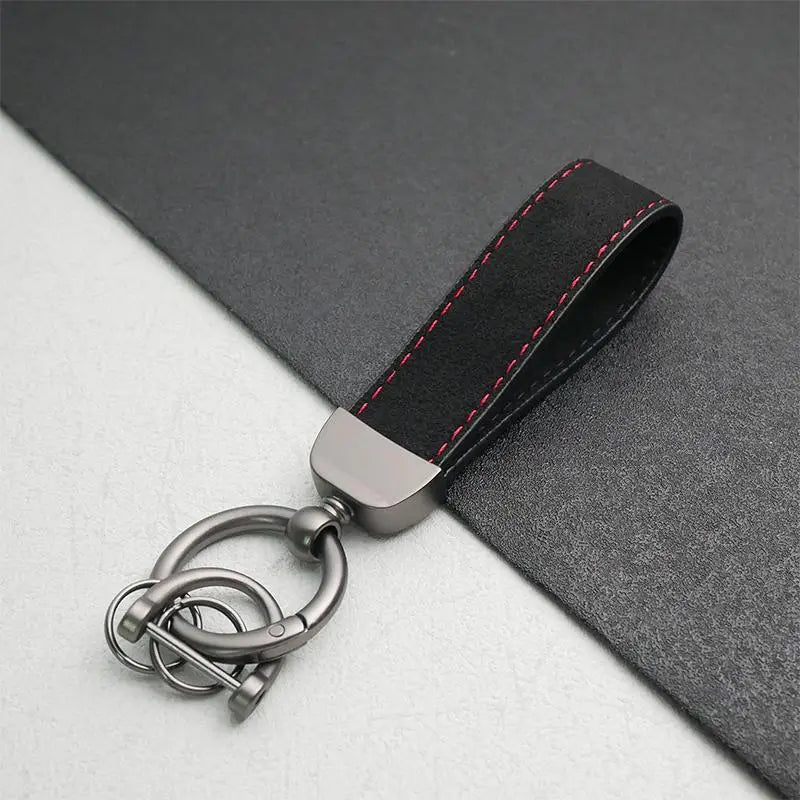 Leather Car Keychain, High-End Car Metal Key, Suede Pendant, Leather Ornament Metal Car Keychain Ring Accessories Qme A1