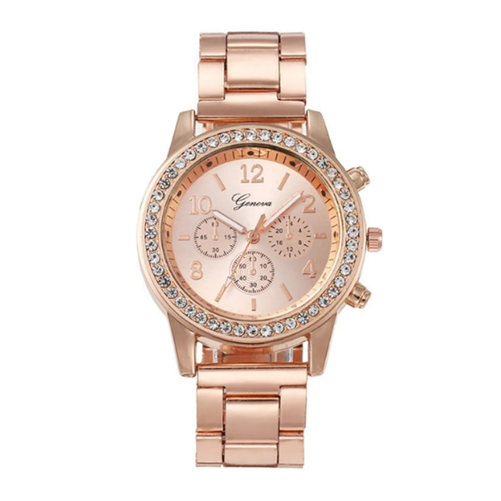 5pcs/set steel strip women's watch fake three eye women's casual Korean version quartz watch set Qme