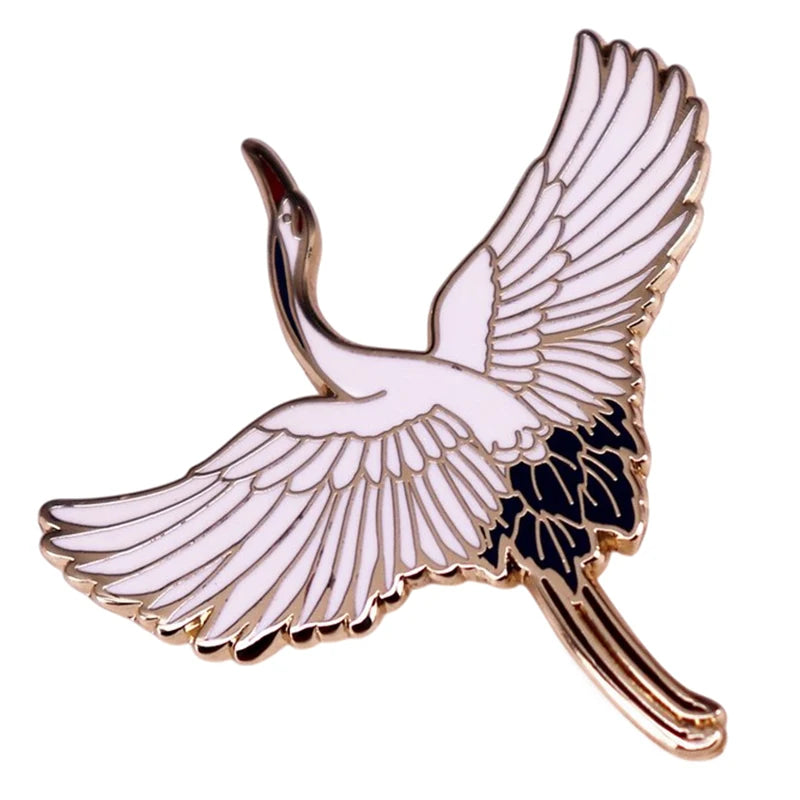 Enamel Pin Badge Exhibiting Vibrant Red-crowned Crane Bird Stylish Qme
