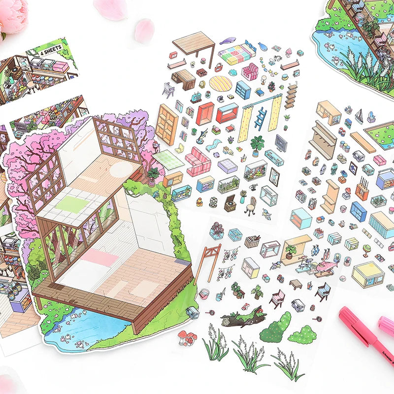 Art Scene Sticker Set, Miniature DIY Decor Stickers, Stress Relief & Healing, High Aesthetic Value for Collection & Gifting Qme