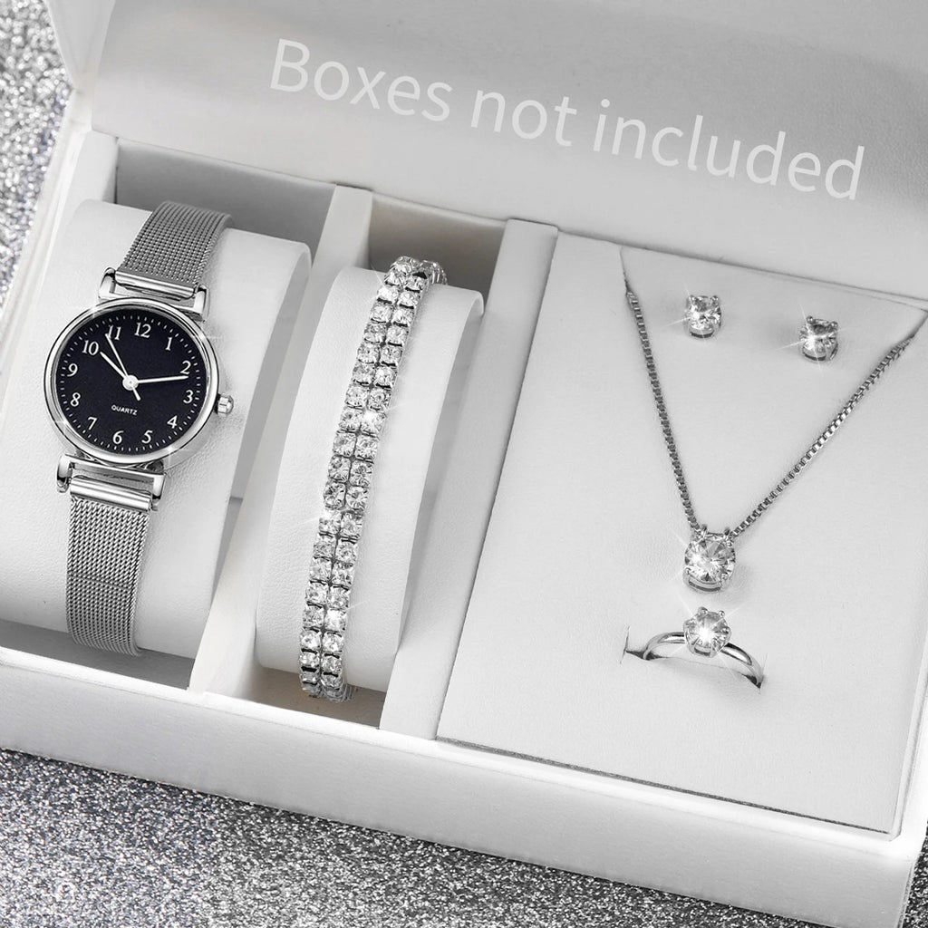European and American Retro Trendy Student Fashion Korean Style Simple Small Round Bracelet Watch Qme Silver Black No Box