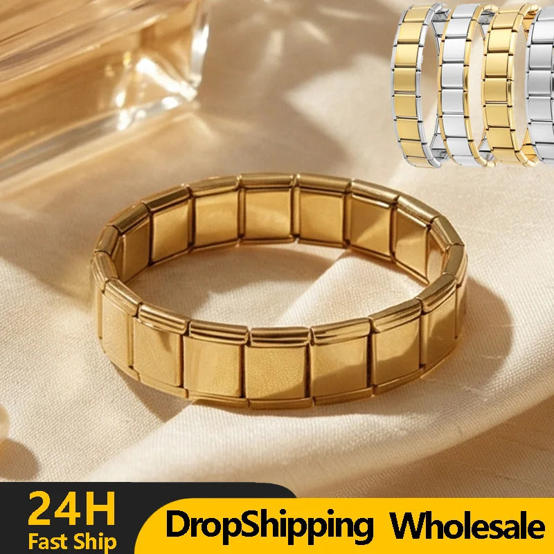 Fashion High Quality Italian Stainless Steel Bracelets For Men Women HipHop Metal Italian Modules Stretchable Gift Party Jewelry Qme