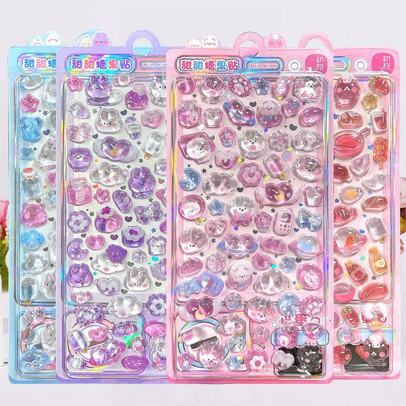 Cute Cartoon 3D Relief Crystal Sticker DIY Laptop Water Bottle Phone Case Decorative Stickers Qme