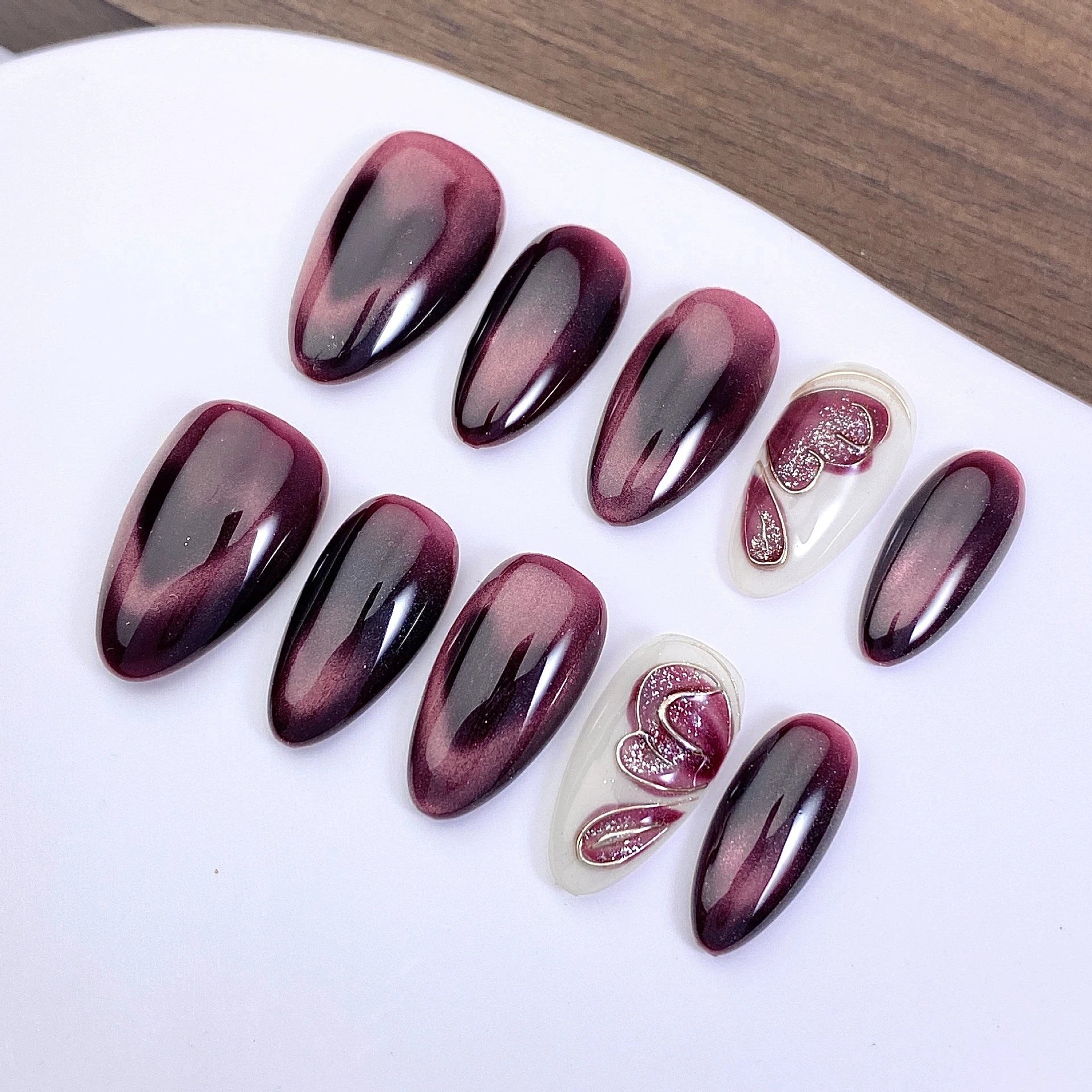 Handmade Short Round Press Nails Gilded Baroque Sparkling Cat Eye Qme GJ-CDJ-ZB226-M
