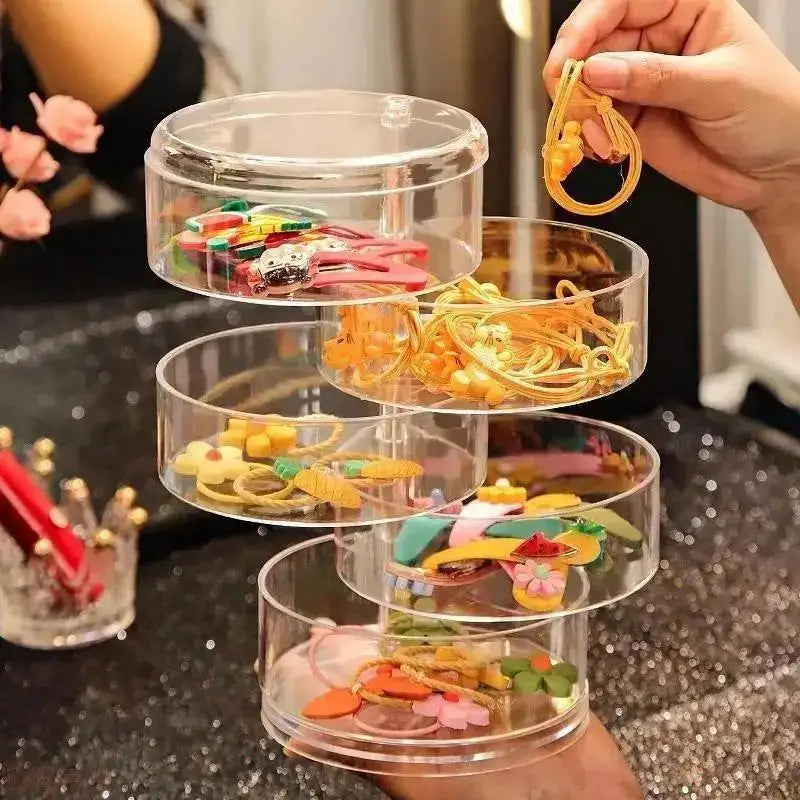 Rotating Jewelry Storage Box For Makeup Storage Rack Bracelet Earring Round Plastic Organizer Box Holder Display Rack With Cover Qme