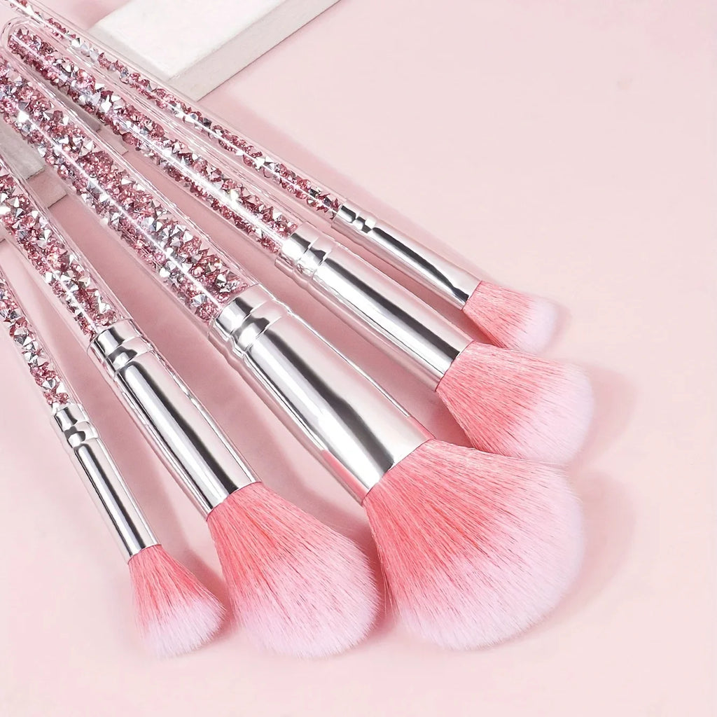 5pcs Makeup Brush Set With Fashionable Glitter Rhinestone Handle, Powder Brush Blush Brush Eyeshadow Brush, Qme