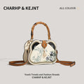 CHARHP&KEJNT Bamboo Crossbody Bag Women Cartoon Panda Pattern Qme Beige