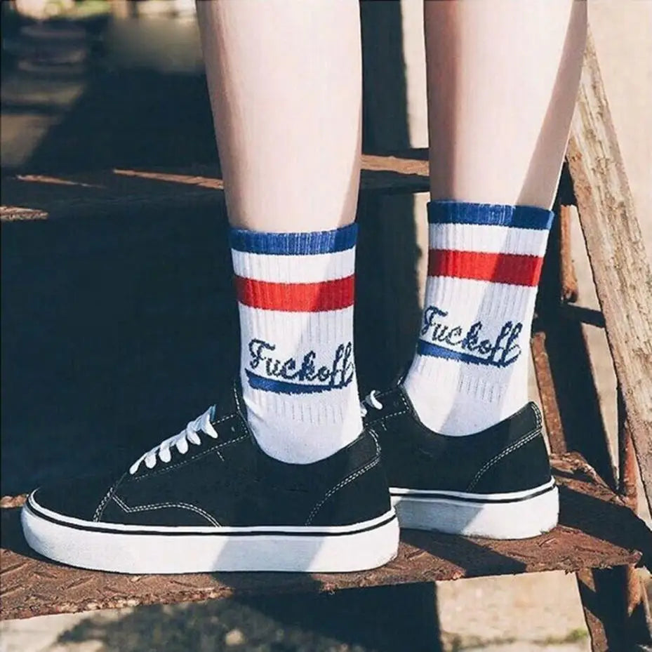 Fashion Cotton Skateboard Socks Letter Print Casual Sports Hosiery Qme