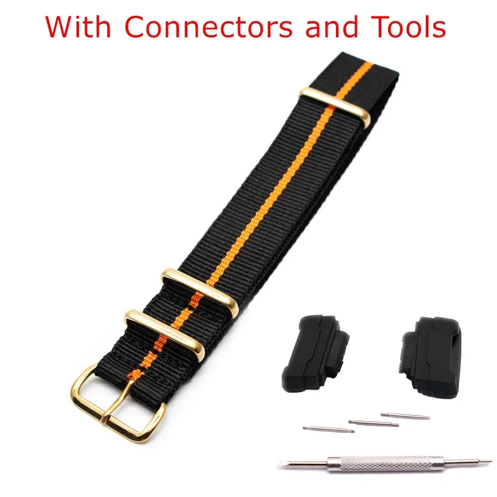 Nylon Watch Strap for Casio G-Shock GA100 GA120 GA110 GA400 Men Women Gold Buckle Replacement Watchband Bracelet Qme 2Black 1Orange 22mm