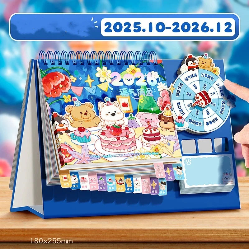 2026 Desk Calendar Multifunctional 3D Rotating Desktop Cartoon Horse Qme A8