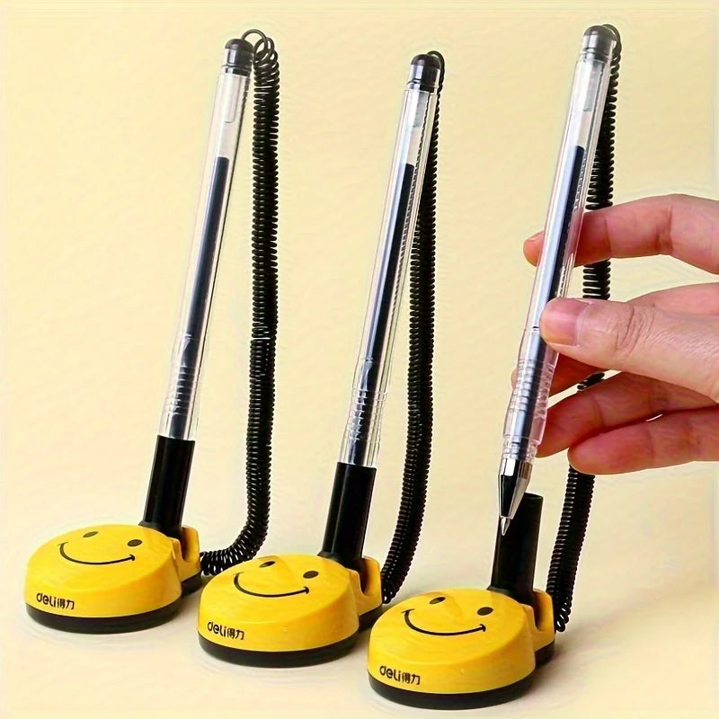 Powerful Desk Pens Fixed Signature Pens Cute Smile Service Counter Black Bullet Head Can Be Pasted Fixed Front Desk Pens Qme 3pcs