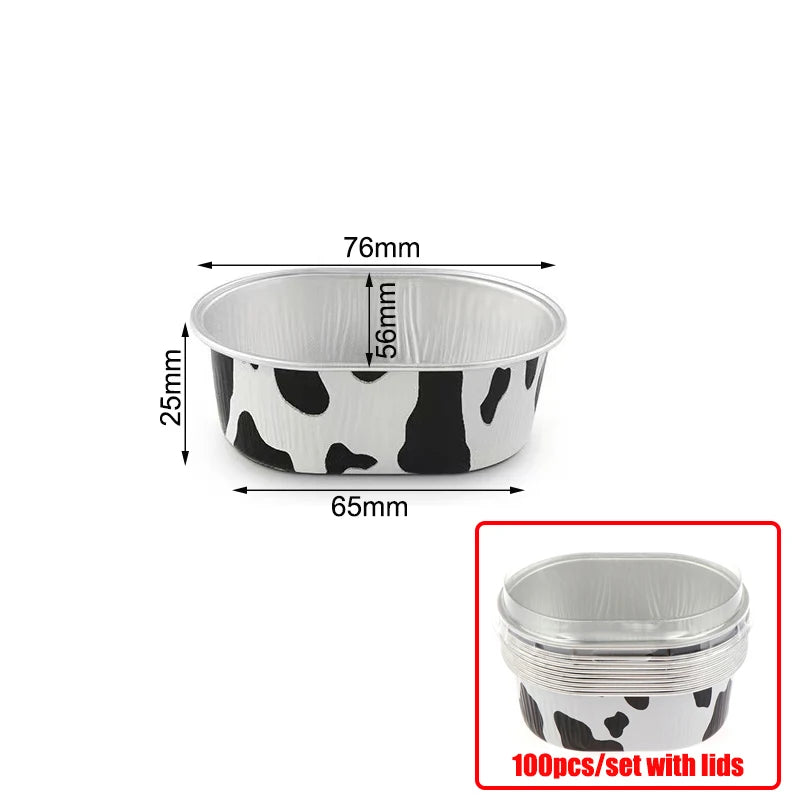 Aluminum Foil Oval Non-stick Baking Cups Cake Containers Clear Lids Qme White