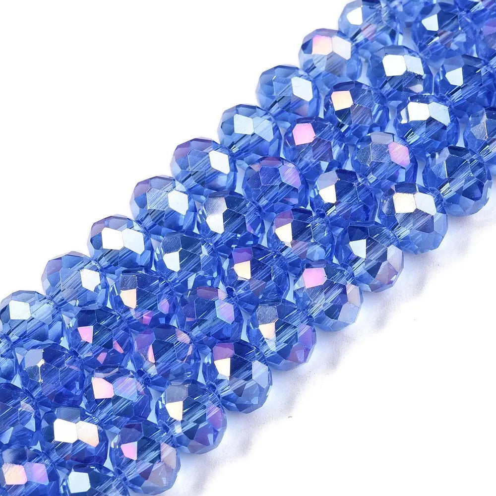 PandaHall 20strands glass Multicolor Beads AB Plated Faceted 8x6mm for DIY Jewelry Making Qme Light Sky Blue