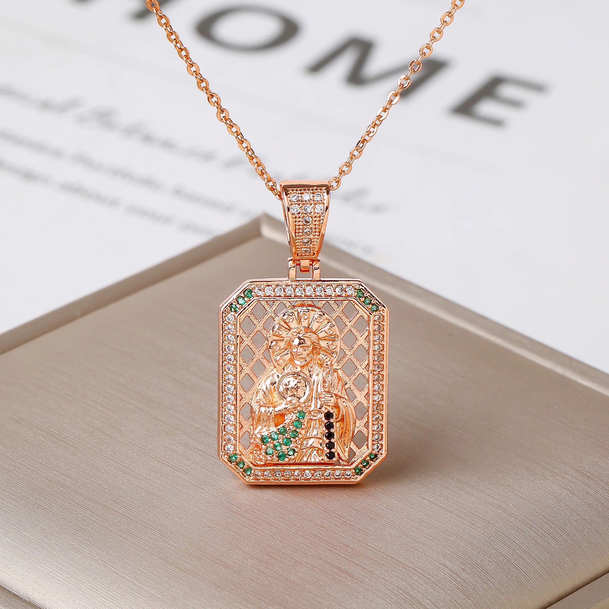 Square Hollow Virgen De Guadalupe Multicolor Zircon Pendant Necklace Catholic Religious Protection Jewelry For Women Daily Wear Qme 2