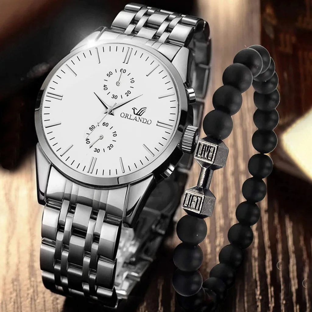 2pack Men Commercial Vintage Quartz Watch Qme Silver White
