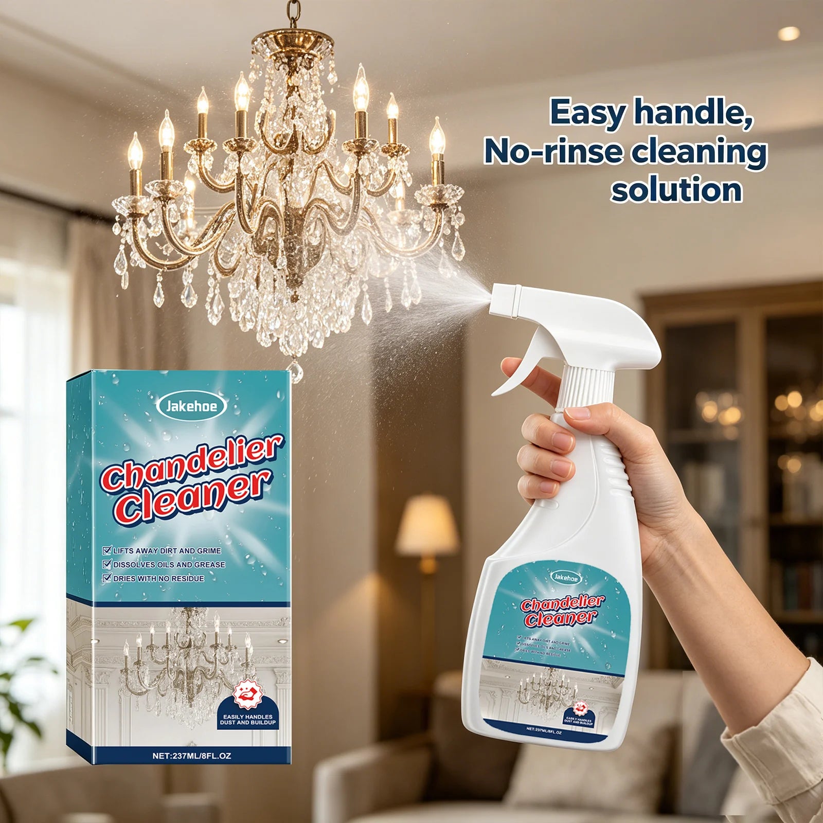 Chandelier Cleaning Spray Removing Dust Grime & Grease Restores Shine Polishing Household Crystal & Glass Light Fixture Cleaner Qme
