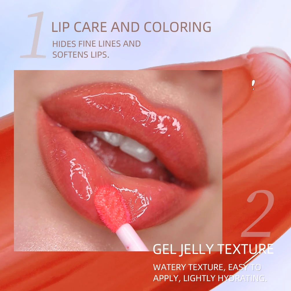 QIBEST Crystal Jelly Lip Oil Plumping Moisturizing Lip Gloss Sexy Plump Lip Glow Oil Tinted Lip Balm Nourishing Lip Glaze Makeup Qme