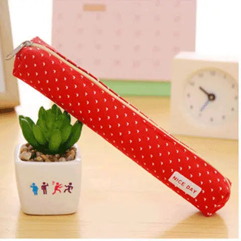 Candy-Striped Polka Dot Pencil Case Small-Capacity Multifunctional School Pouch For Teens Unisex Student Organizer Qme Red