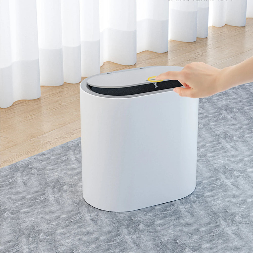 NEW Bathroom Trash Can With Lid Trash Bin Press Top Waste Basket Stylish Slim Garbage Can Compact Spaces Wastebasket For Kitchen Qme