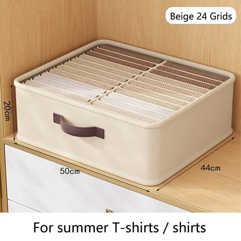 Household Foldable Clothes Storage Organizer Pants Shirt Storage Boxs Drawer Wardrobe Organizer Underwear Closet Space Saving Qme Beige 24 Grids