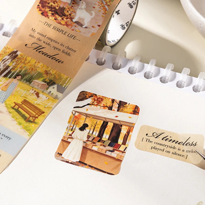3 Rolls Four Seasons Scenery & Figure Washi Tape, Art Journal Background Supplies, Versatile High-Value Stationery, Qme