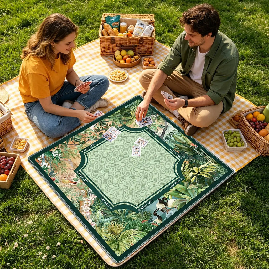 Mah Jongg Mat Vintage Non-slip Tropical Plants 80x80cm Portable Qme