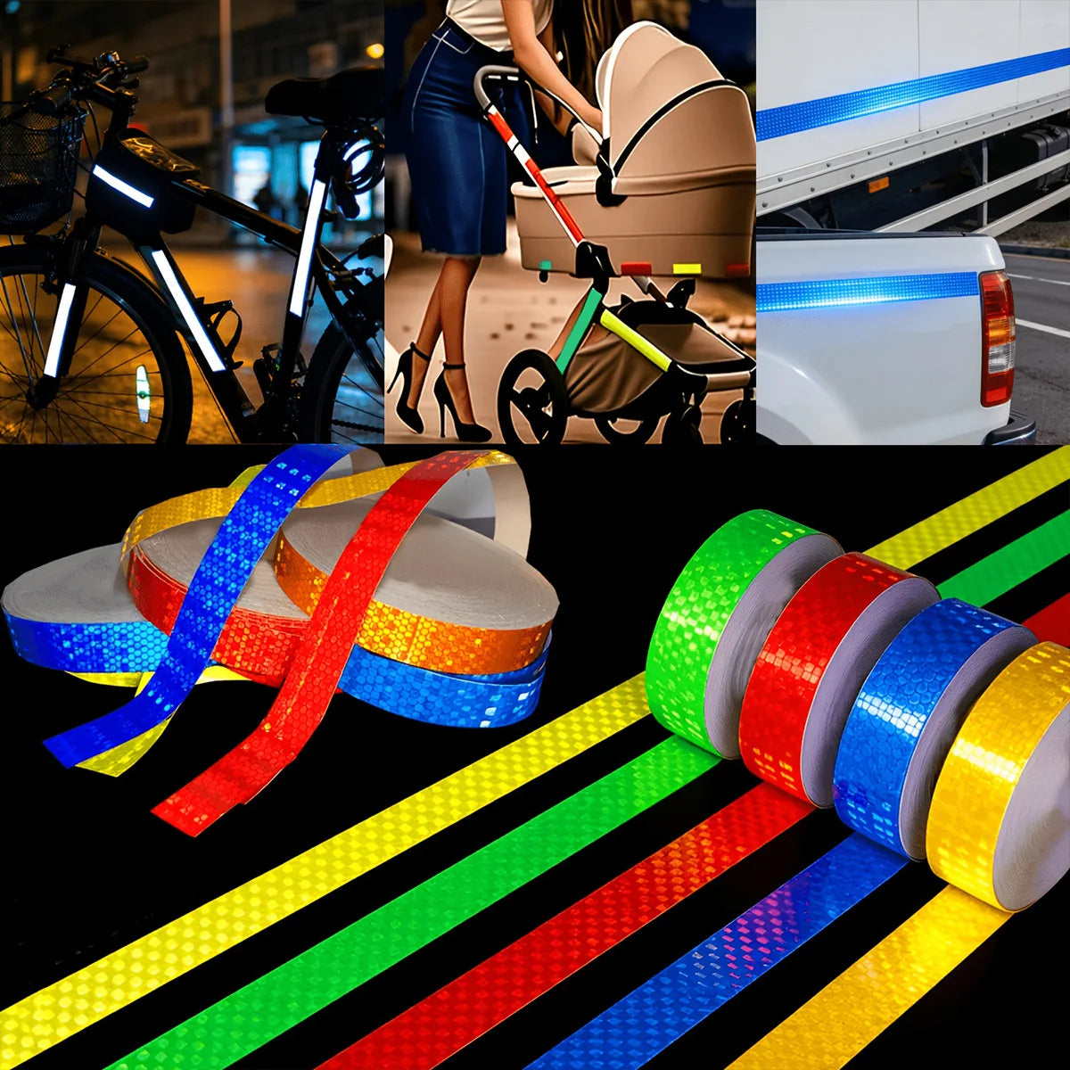 Reflective Car Stickers Outdoor Waterproof Warning Tapes White Red Fluorescent Yellow Reflectors Safety Strip Qme