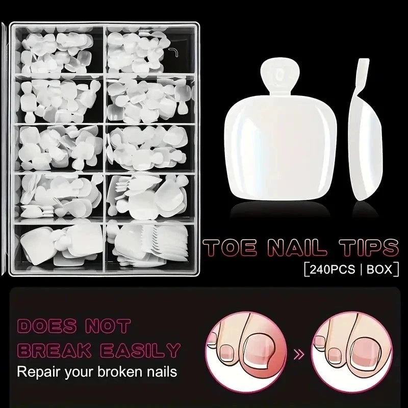 French White Short Toenail Tips Natural Seamless Press On Fake Toe Nails Full Cover Short Square False Toenails for Pedicure Qme