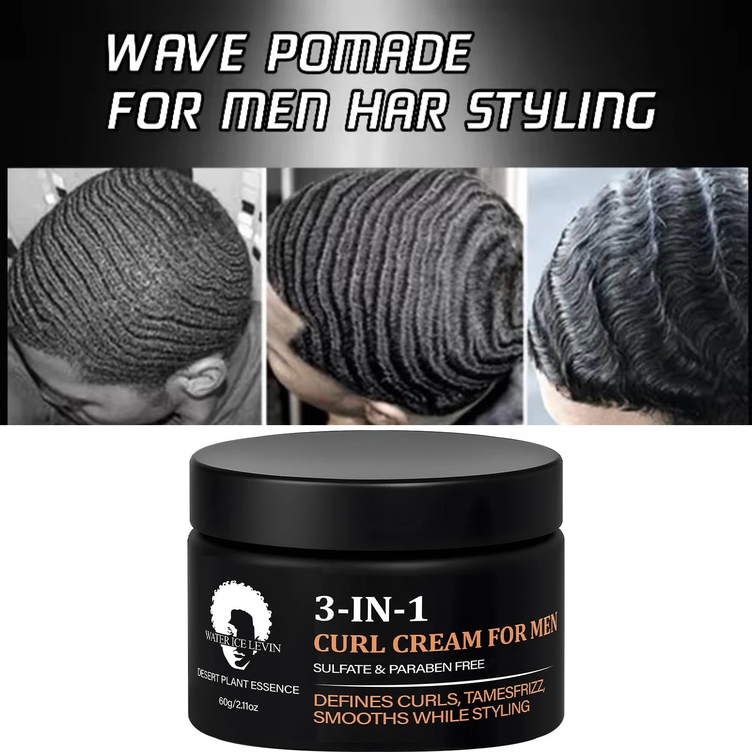3-in-1 Curl Cream for Men, Sulfate & Paraben Free, Defines Curls & Tames Frizz, Smooth Styling Cream. Qme