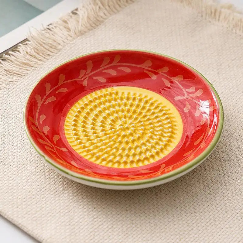 2-in-1 Ceramic Ginger Grater Round Plate Garlic Vegetable Grinding Qme A6